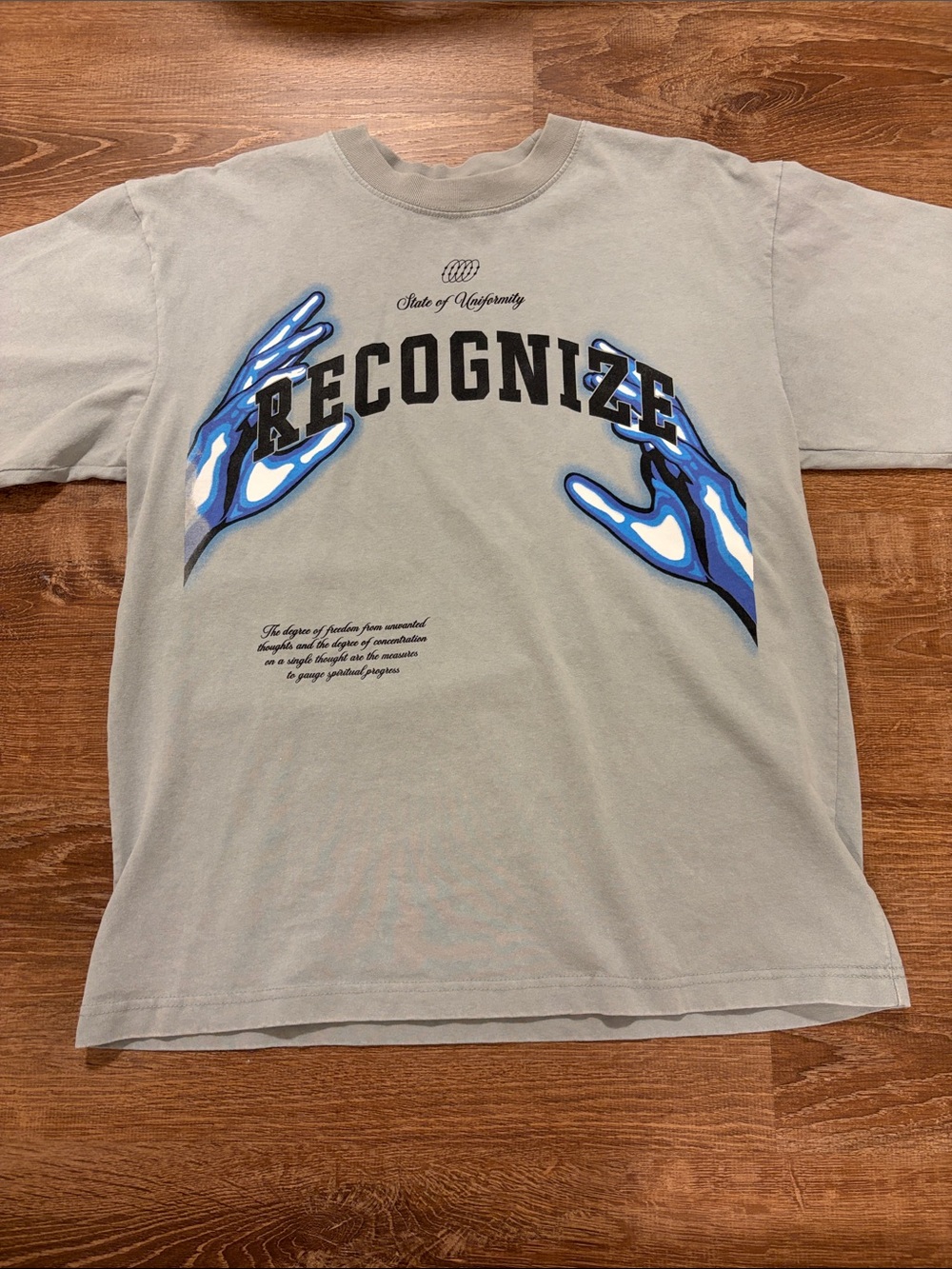 PacSun Gray Short-Sleeve Tee with Blue Graphic Hands